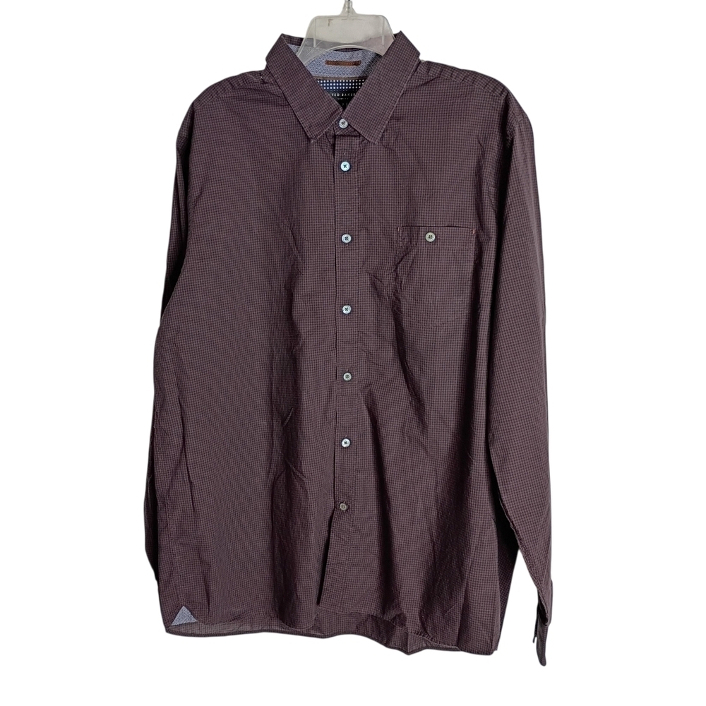 Ted Baker - Men's Burgundy Checkered Shirt Size 7 (3XL)S